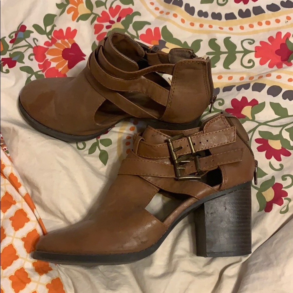 Brown leather booties